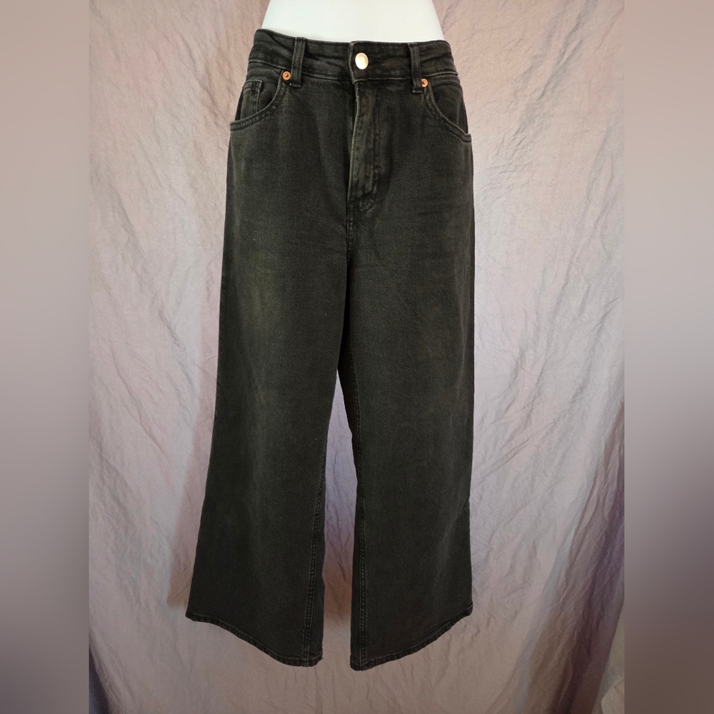 H&M ~ Denim Wide Leg Jeans ~ Washed Black ~ Sz 10